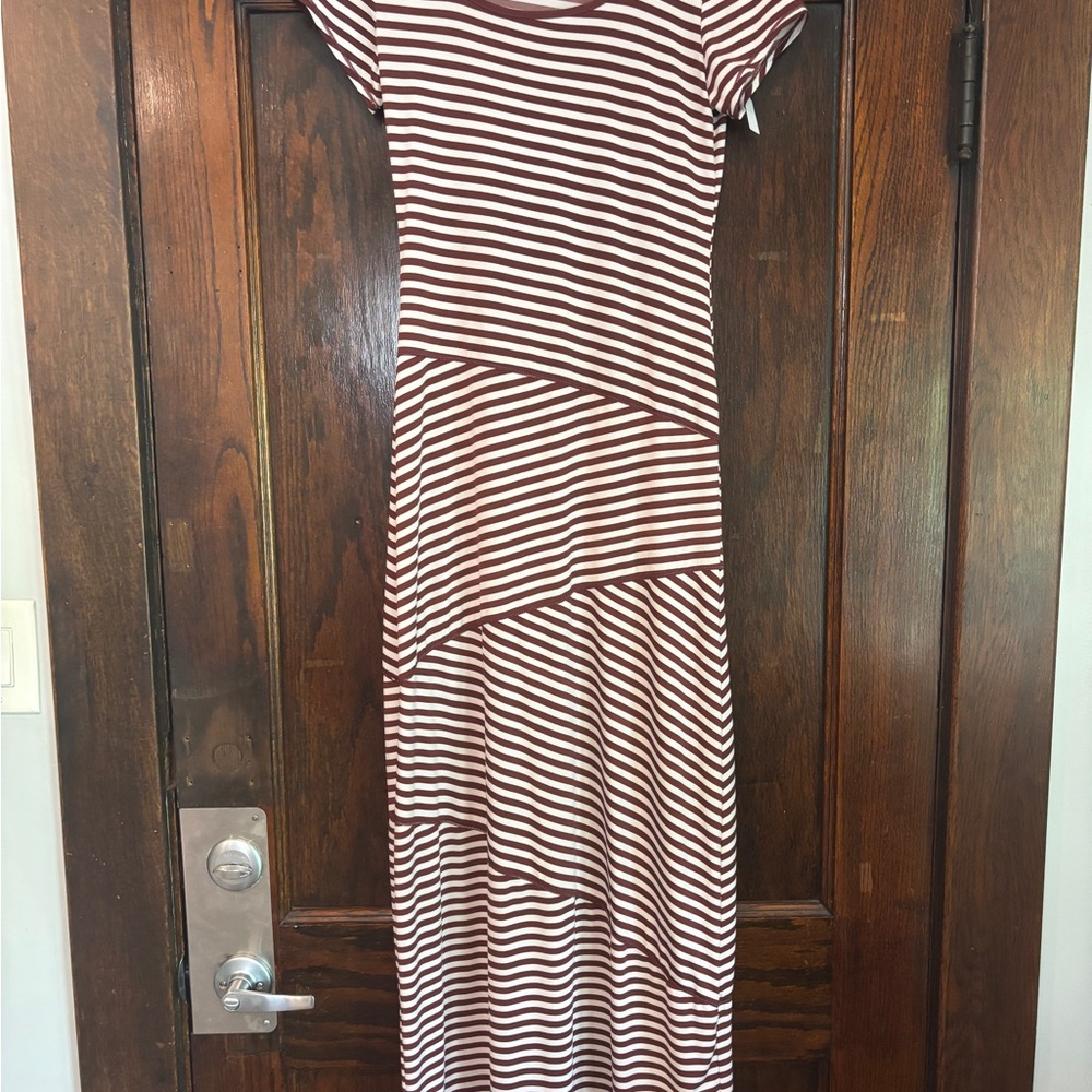 Studio M maroon and White Asymmetrical Sundress with Flutter Cap Sleeves